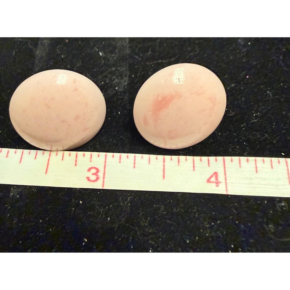 Vintage Pink Marbled Button Stud Earrings Gold Tone Oversized Round Cabochon